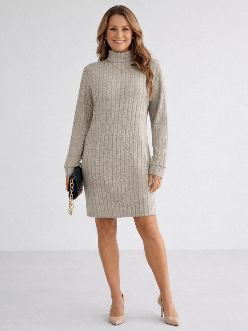 Dorothy | Ribbed Knit Turtleneck Long Sleeve Dress