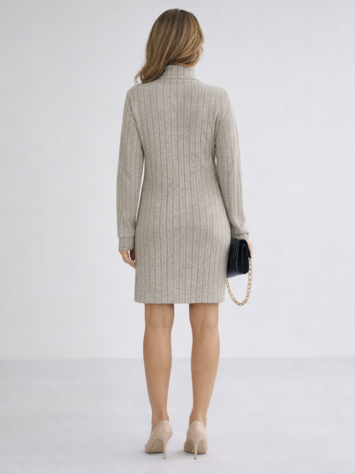 Dorothy | Ribbed Knit Turtleneck Long Sleeve Dress