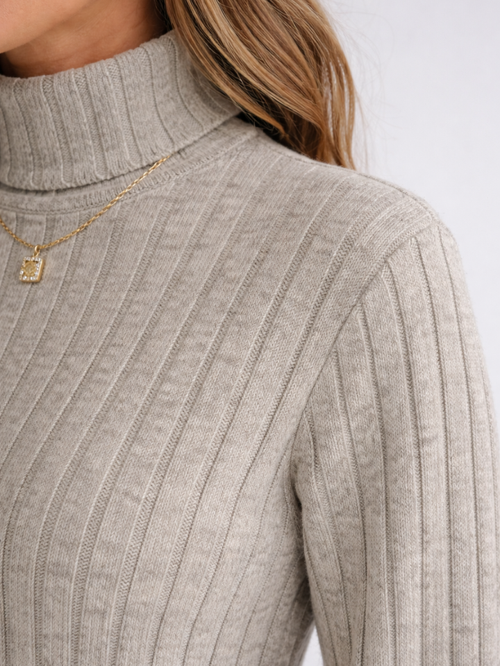 Dorothy | Ribbed Knit Turtleneck Long Sleeve Dress
