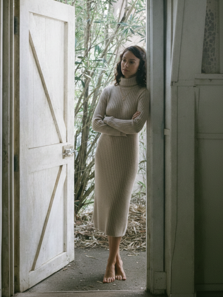 Dorothy | Ribbed Knit Turtleneck Long Sleeve Dress